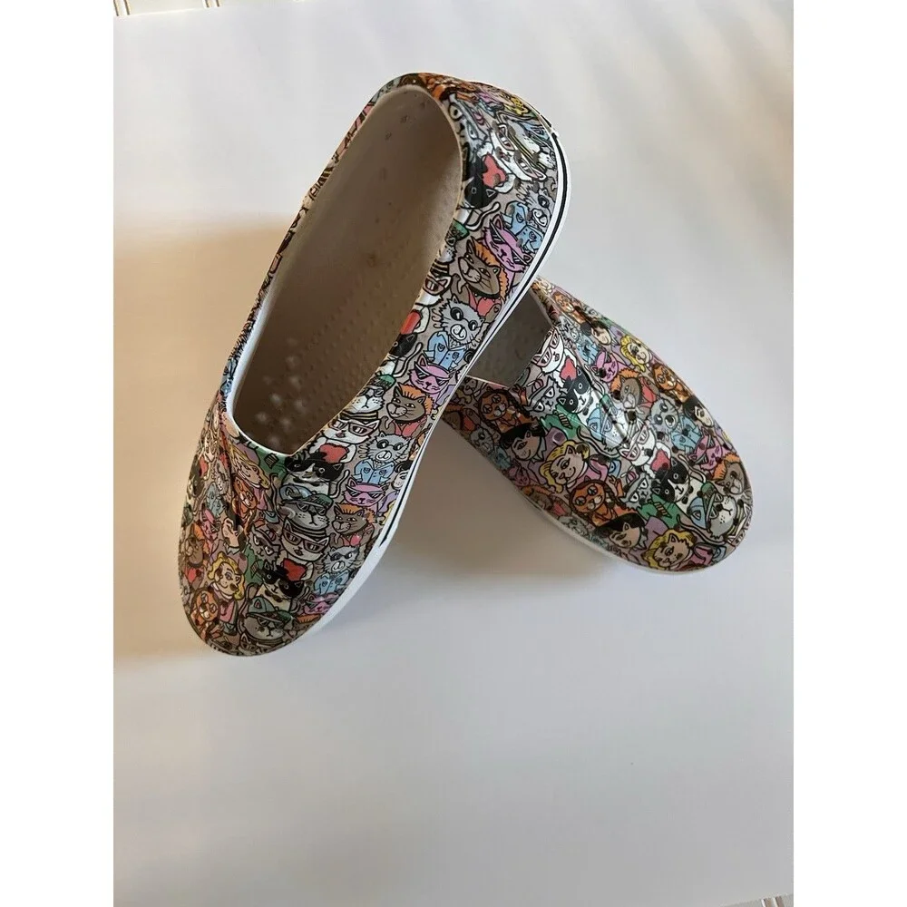 Skechers BOBS Aquamenace Cat Print Shoes Women Sz 9 Slip On EVA Foam Rubber Flat - Picture 6 of 13